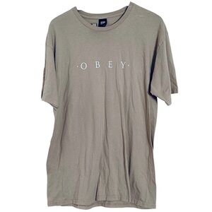 Obey Shirt Men's L Brown Tan Spell Out Streetwear Graphic Tee Short Sleeve